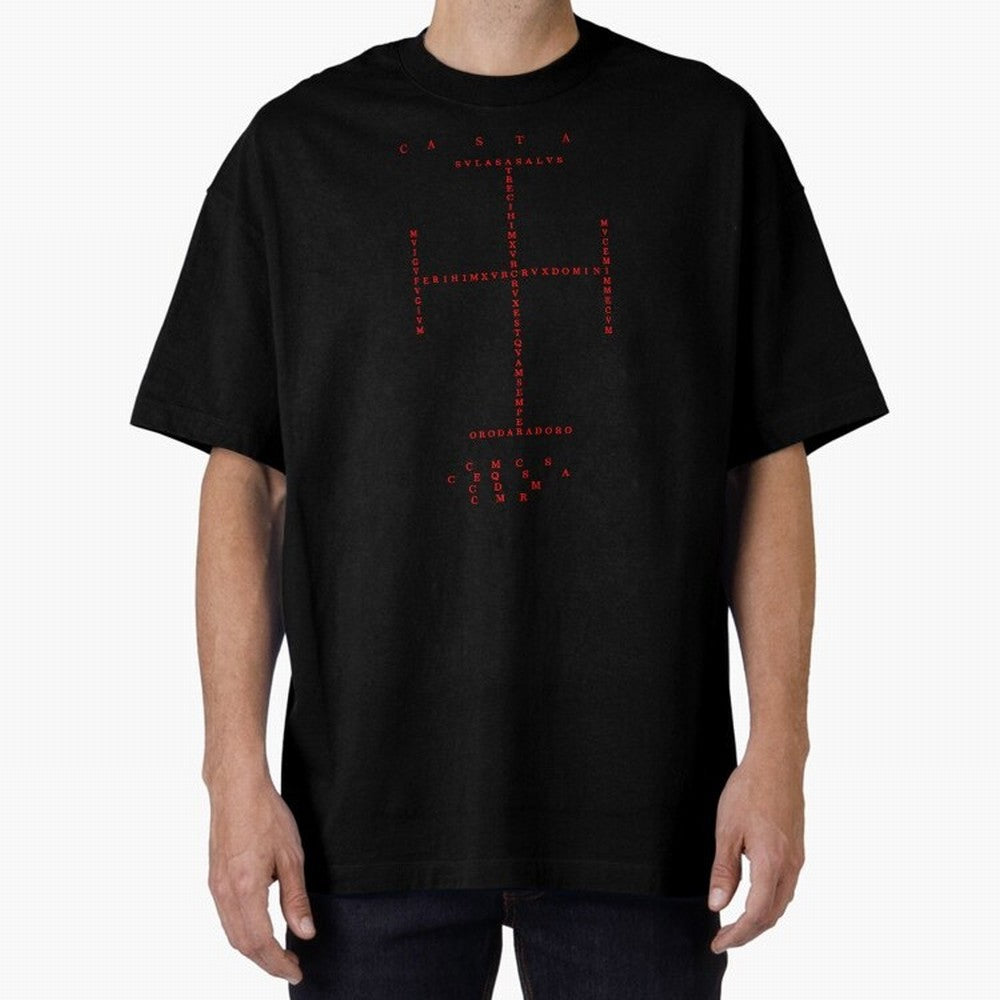 Cruz Ang¨¦lica de Santo Tom¨¢s de Aquino Black n Red Oversized T-Shirt Celebrate Supporters United by the FIFA World Cup 2026 Group Stage Journey through Haaland and Mbappe Highlights, Spain Pride, Soccer Culture, Superstar Moments, National Team