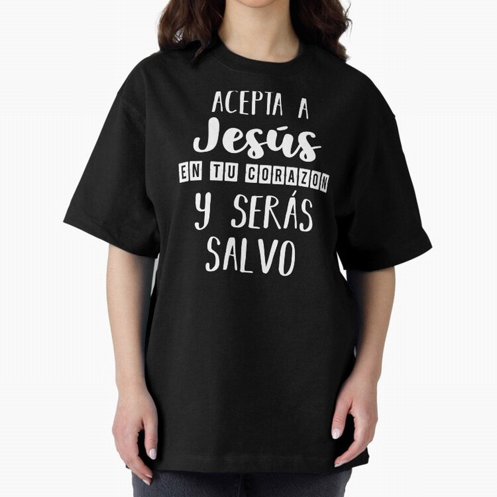 Acepta a Jes¨²s en tu Corazon Mensaje Cristianos Dios Spanish Oversized T-Shirt Honor FIFA World Cup 2026 for Fans of Haaland and Portugal, Spain and Germany, Bringing Tournament Hype, Historic Matchups, Family Viewing Parties and Global Sports