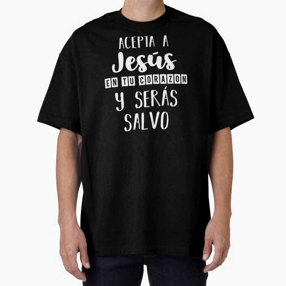 Acepta a Jes¨²s en tu Corazon Mensaje Cristianos Dios Spanish Oversized T-Shirt Honor FIFA World Cup 2026 for Fans of Haaland and Portugal, Spain and Germany, Bringing Tournament Hype, Historic Matchups, Family Viewing Parties and Global Sports