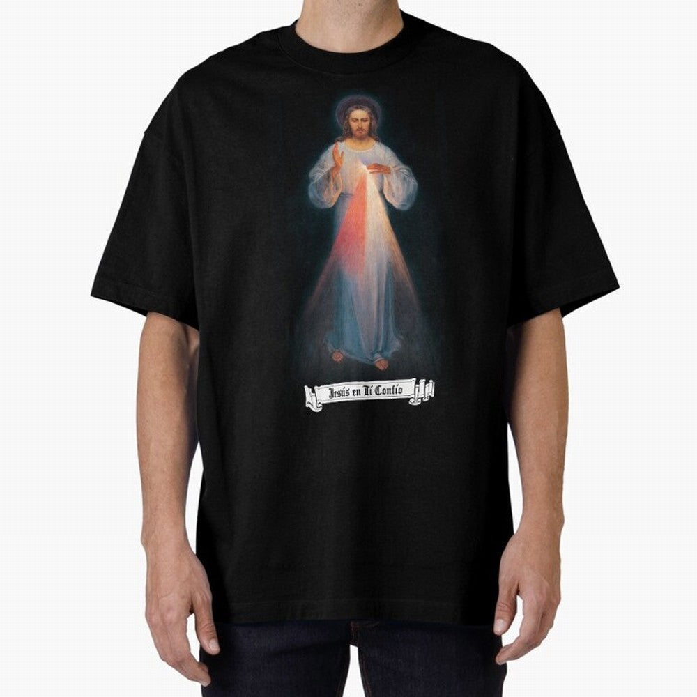 Imagen de la Divina Misericordia, JES¨²S EN T¨ª CONF¨ªO regalos cat¨®licos y cristianos, Oversized T-Shirt Follow the Final Road of Match Day Hype around FIFA World Cup 2026 USA Canada Mexico, Messi and Cristiano Ronaldo, France, Worldwide Fan