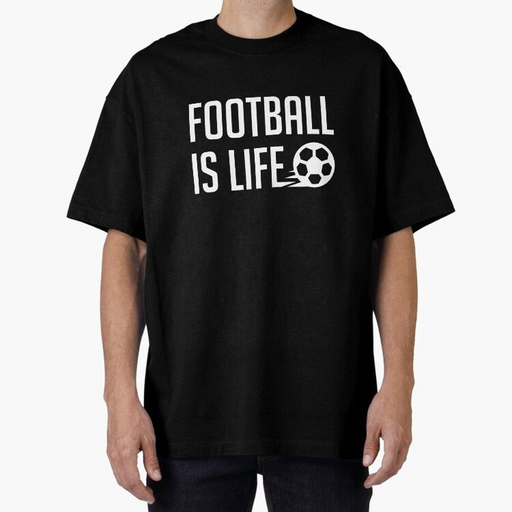 Football Is Life (Red BG) Oversized T-Shirt Live the Energy of Global Football Passion for FIFA World Cup 2026, Connected to Messi and Cristiano Ronaldo, England and Germany, Match Day Excitement, Supporter Culture, Golden Goals and Global Football