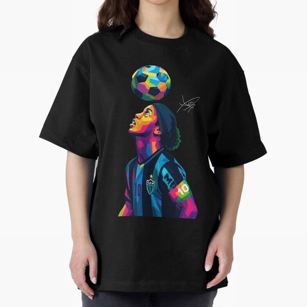 Ronaldinho Wpap Art Oversized T-Shirt Stand with Match Day Hype around FIFA World Cup 2026 Group Stage, Neymar, Haaland and Cristiano Ronaldo, France and Portugal, Champion Mindset, Group Stage Buzz, Knockout Tension and Passionate Fan Culture;