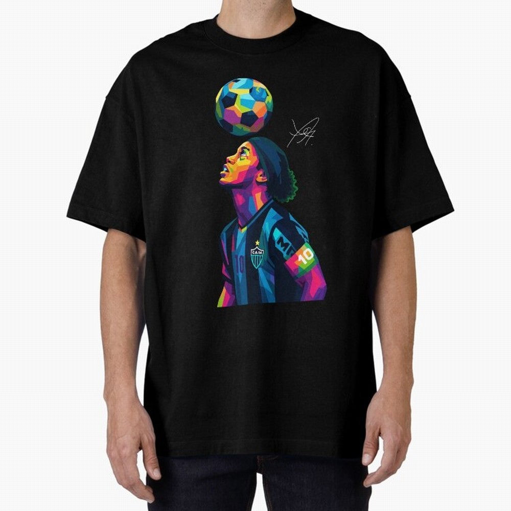Ronaldinho Wpap Art Oversized T-Shirt Stand with Match Day Hype around FIFA World Cup 2026 Group Stage, Neymar, Haaland and Cristiano Ronaldo, France and Portugal, Champion Mindset, Group Stage Buzz, Knockout Tension and Passionate Fan Culture;