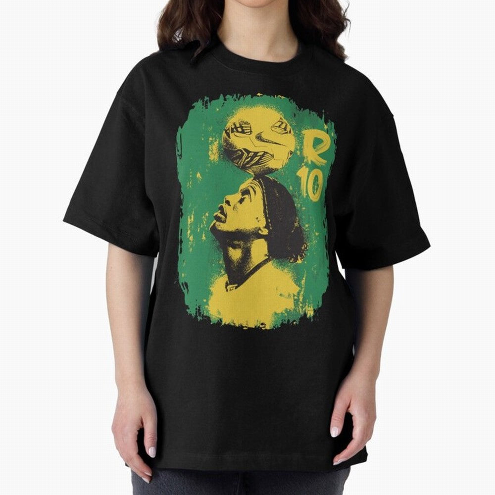 Ronaldinho Oversized T-Shirt Show Up for the Glory of FIFA World Cup 2026 USA Canada Mexico Spirit, with Brazil, Portugal and Argentina, Haaland and Mbappe, Vintage Soccer Flavor, Modern Football Stars, National Flags and Final Night Emotion; Great