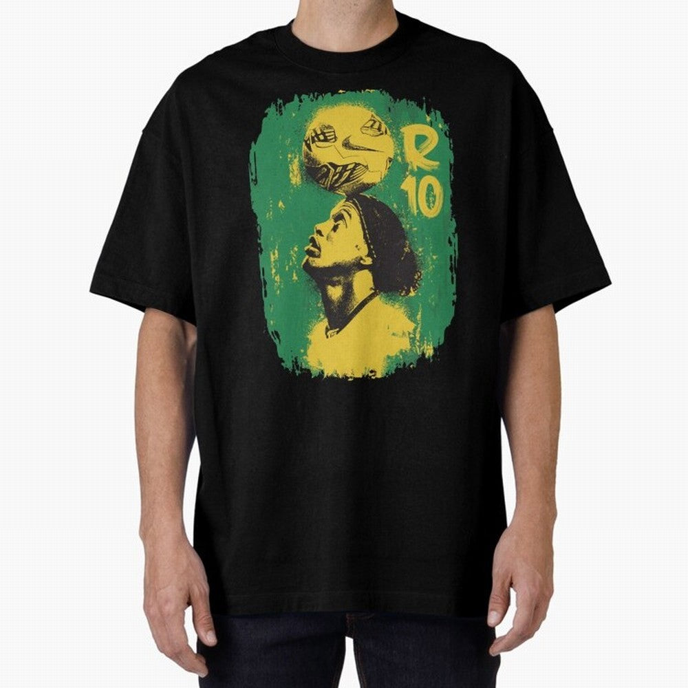 Ronaldinho Oversized T-Shirt Show Up for the Glory of FIFA World Cup 2026 USA Canada Mexico Spirit, with Brazil, Portugal and Argentina, Haaland and Mbappe, Vintage Soccer Flavor, Modern Football Stars, National Flags and Final Night Emotion; Great