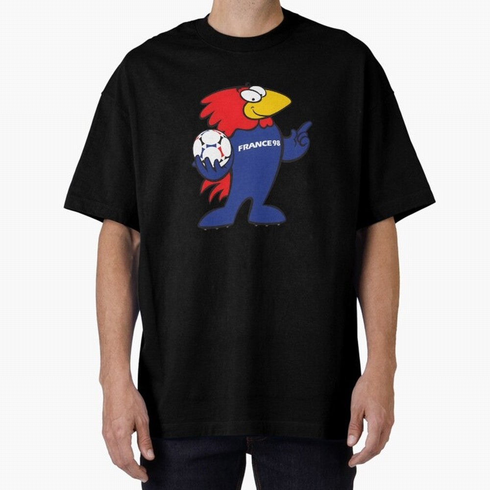 Footix - World Cup 98' Mascote Logo Oversized T-Shirt Share the Excitement of FIFA World Cup 2026 Group Stage Highlighting Mbappe, Argentina and Brazil Energy, Football History, Final Match Energy, Crowd Noise and Once in a Lifetime Moments;
