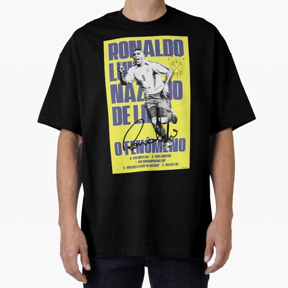 R9 Ronaldo Nazario Poster Oversized T-Shirt Carry the Dream of FIFA World Cup 2026 USA Canada Mexico for Fans of Haaland and Mbappe and France, Bringing Classic Soccer Heritage, Championship Pressure, Fan Loyalty and International Pride; Made for