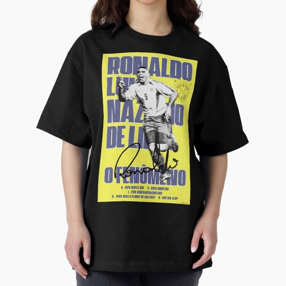 R9 Ronaldo Nazario Poster Oversized T-Shirt Carry the Dream of FIFA World Cup 2026 USA Canada Mexico for Fans of Haaland and Mbappe and France, Bringing Classic Soccer Heritage, Championship Pressure, Fan Loyalty and International Pride; Made for