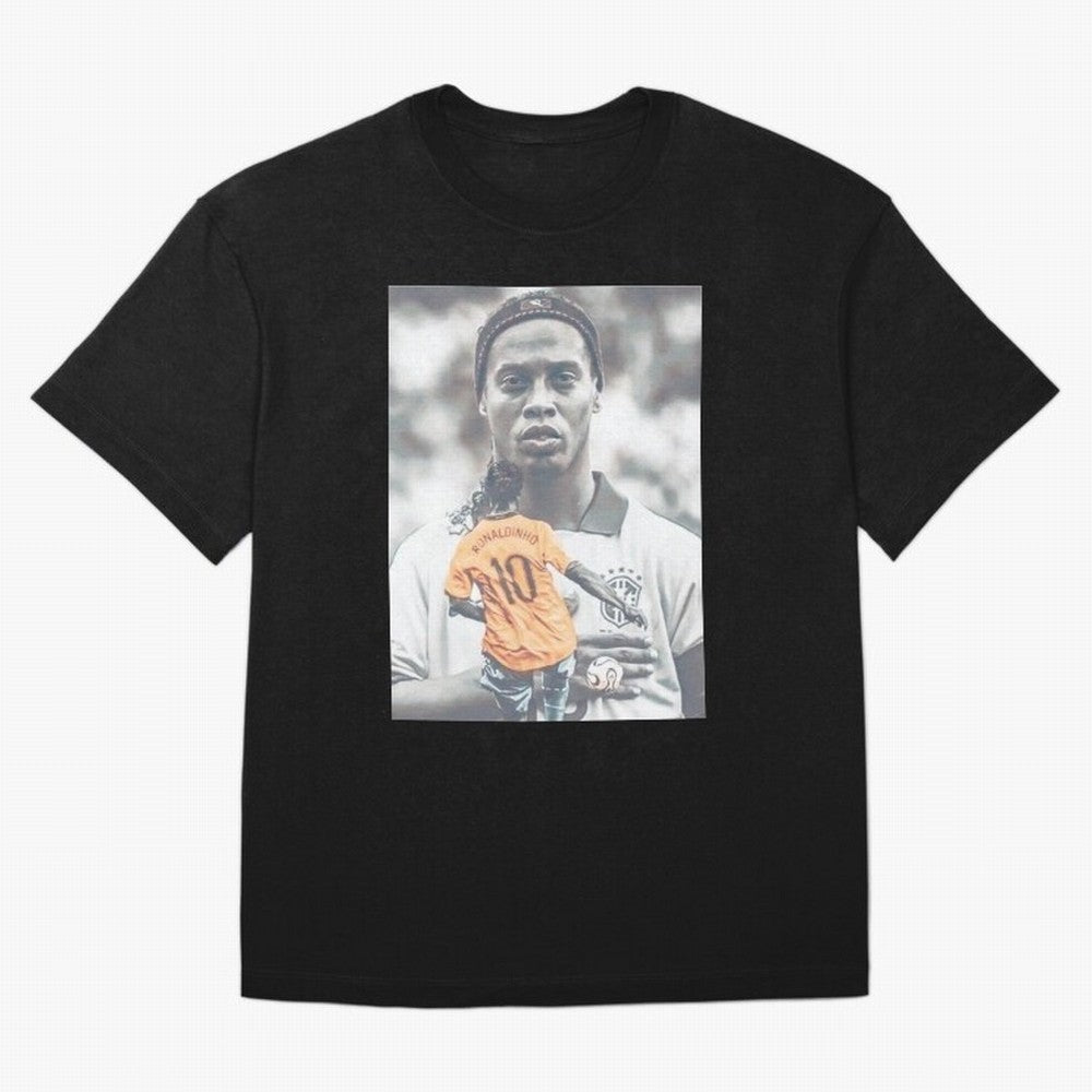 Wallpaper Ronaldinho Illustration Oversized T-Shirt Follow FIFA World Cup 2026 Spirit, Highlighting Germany, Neymar, Haaland and Cristiano Ronaldo, Goal Celebration Energy, Supporter Heritage, Football Icons and Worldwide Tournament Joy; Made for