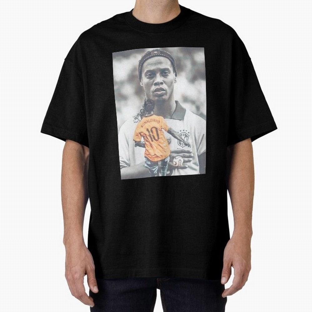 Wallpaper Ronaldinho Illustration Oversized T-Shirt Follow FIFA World Cup 2026 Spirit, Highlighting Germany, Neymar, Haaland and Cristiano Ronaldo, Goal Celebration Energy, Supporter Heritage, Football Icons and Worldwide Tournament Joy; Made for
