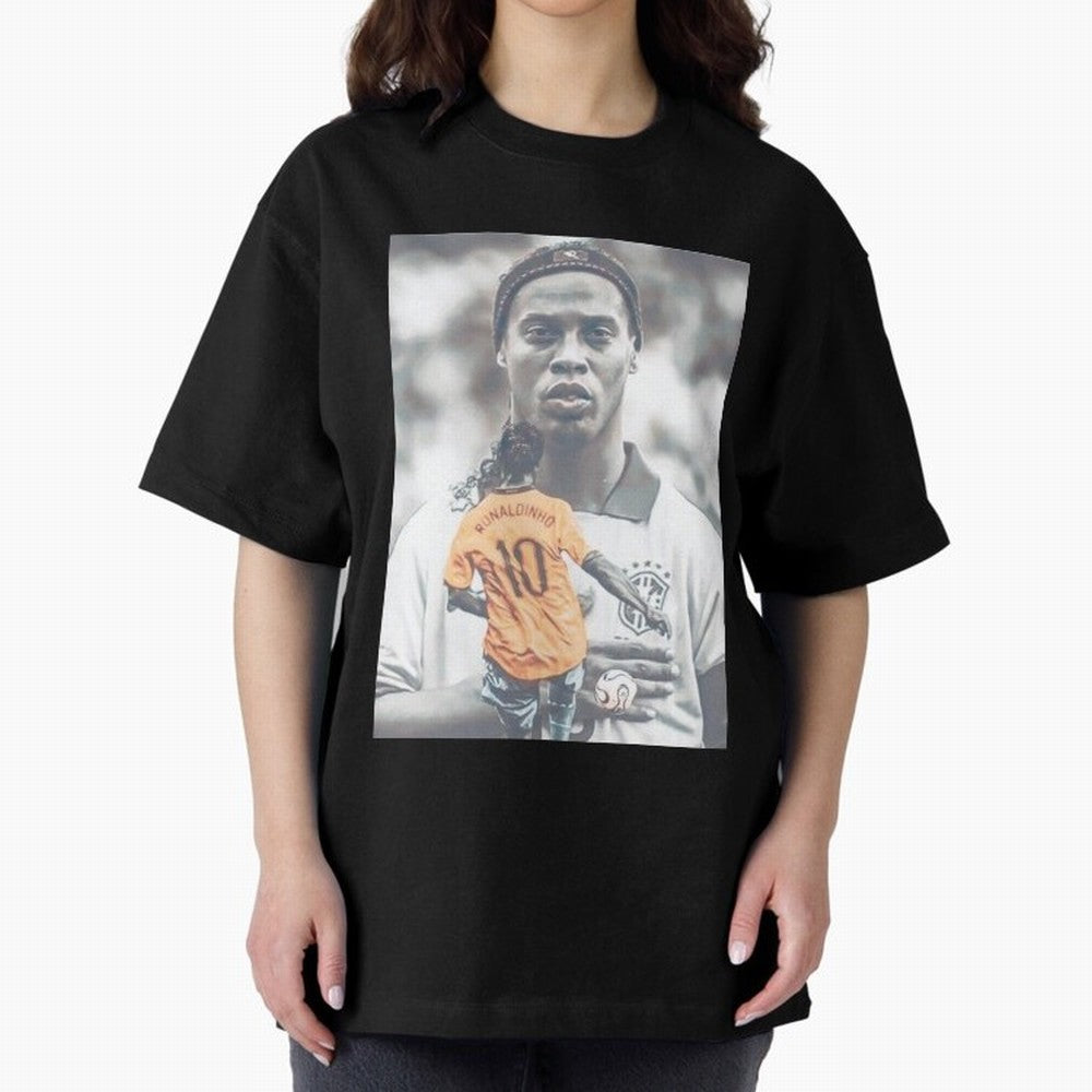Wallpaper Ronaldinho Illustration Oversized T-Shirt Follow FIFA World Cup 2026 Spirit, Highlighting Germany, Neymar, Haaland and Cristiano Ronaldo, Goal Celebration Energy, Supporter Heritage, Football Icons and Worldwide Tournament Joy; Made for