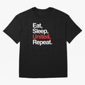 Eat, Sleep, United, Repeat - Funny Manchester United Quote Oversized T-Shirt Stand with FIFA World Cup 2026 Group Stage for Fans of Messi, Neymar and Mbappe and Brazil, Bringing Supporter Pride, Iconic Celebrations, Legendary Names and Global Match