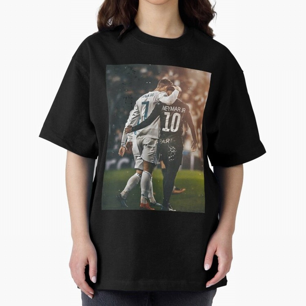 Neymar and Ronaldo Poster	 Oversized T-Shirt Make Every Kick Count in Match Day Hype around FIFA World Cup 2026 Group Stage, Mbappe and Neymar, Argentina, France and Brazil, Retro Football Energy, Iconic Rivalries, Trophy Chase Drama and Stadium