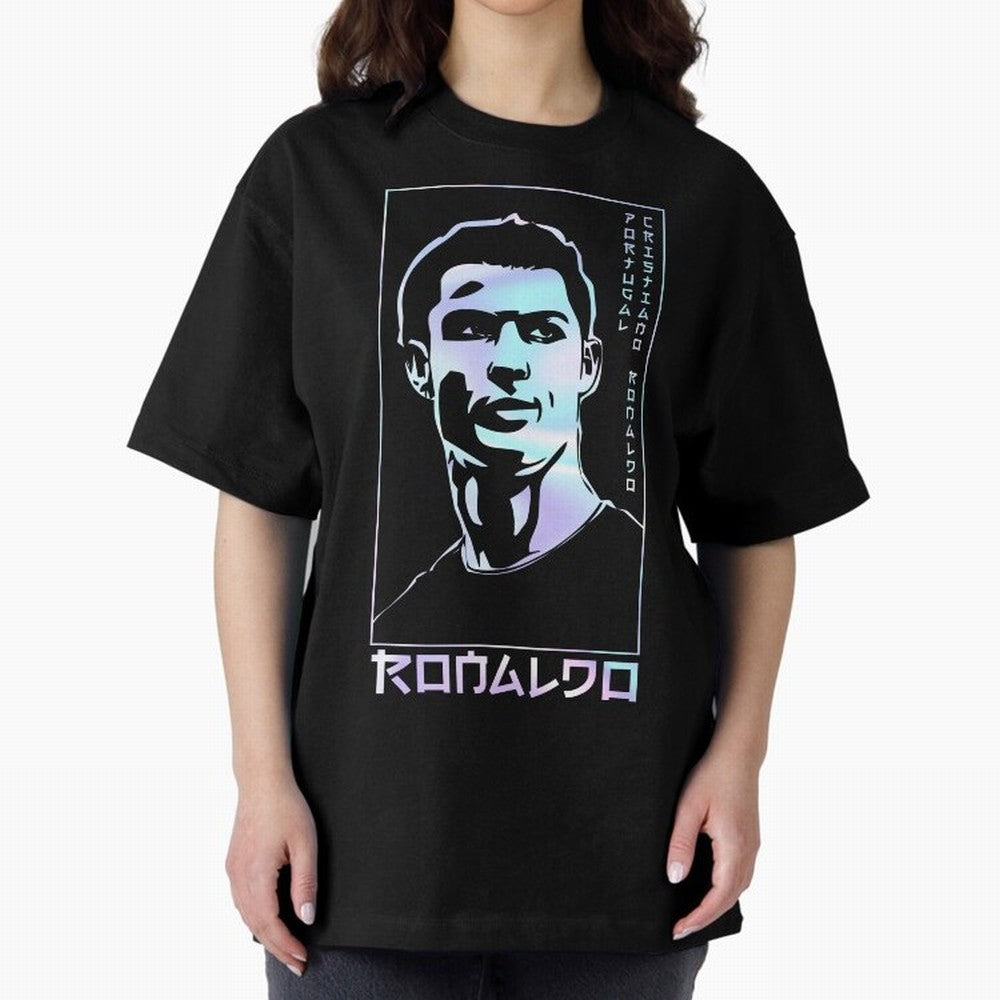 Ronaldo holographic Style Portrait art illustration Oversized T-Shirt Capture Stadium Memories from FIFA World Cup 2026 Group Stage Celebrating Messi, Neymar and Mbappe, England, France and Netherlands Energy, Champion Mindset, Group Stage Buzz,
