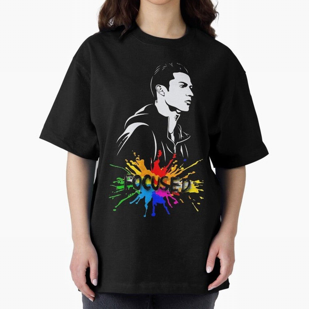 Christiano Ronaldo Focused Oversized T-Shirt Mark Match Day Hype around FIFA World Cup 2026, Messi, England, France and Netherlands, Football Festival Excitement, Trophy Ambitions, Country Rivalries and Star Player Buzz; Perfect for Fans,