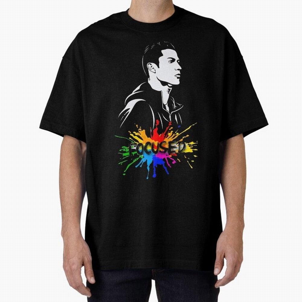 Christiano Ronaldo Focused Oversized T-Shirt Mark Match Day Hype around FIFA World Cup 2026, Messi, England, France and Netherlands, Football Festival Excitement, Trophy Ambitions, Country Rivalries and Star Player Buzz; Perfect for Fans,
