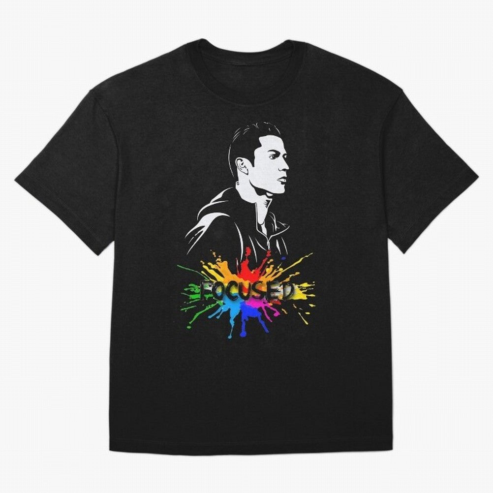 Christiano Ronaldo Focused Oversized T-Shirt Mark Match Day Hype around FIFA World Cup 2026, Messi, England, France and Netherlands, Football Festival Excitement, Trophy Ambitions, Country Rivalries and Star Player Buzz; Perfect for Fans,