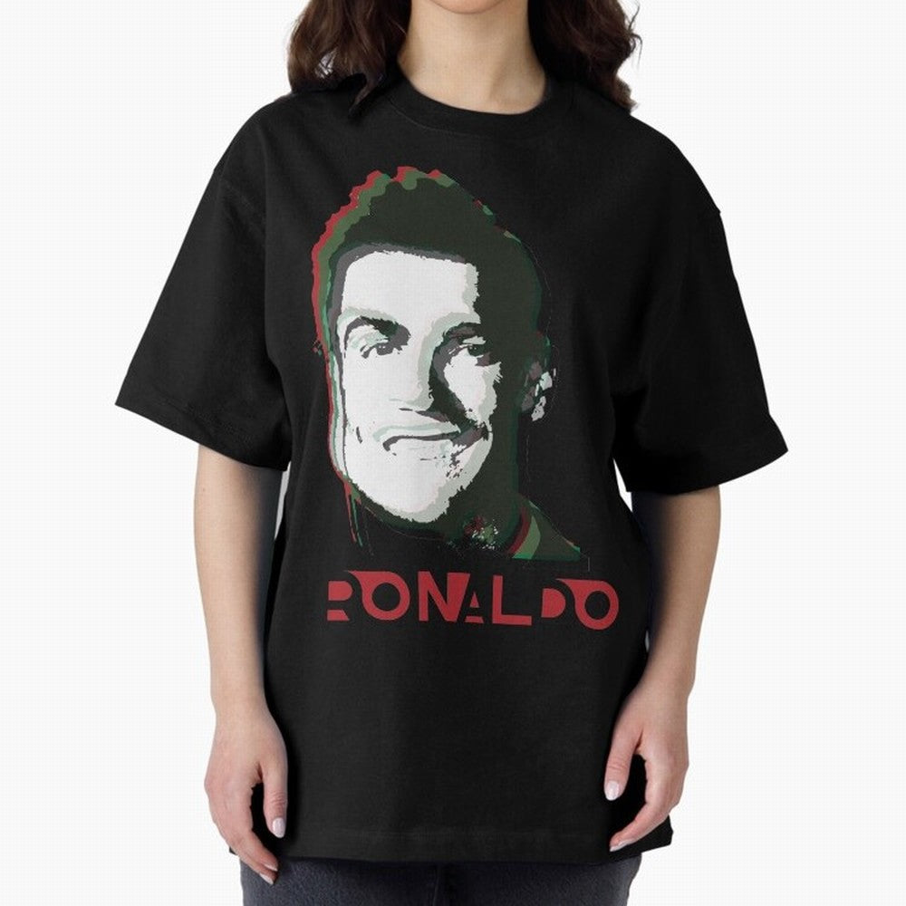 Portugal Football Captain Cristiano Ronaldo 3D Anaglyph Portrait Oversized T-Shirt Experience the Global Stage of FIFA World Cup 2026 Group Stage for Fans of Messi and Cristiano Ronaldo and England, Bringing Vintage Soccer Flavor, Modern Football