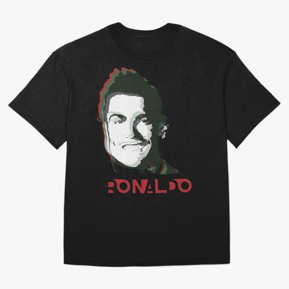 Portugal Football Captain Cristiano Ronaldo 3D Anaglyph Portrait Oversized T-Shirt Experience the Global Stage of FIFA World Cup 2026 Group Stage for Fans of Messi and Cristiano Ronaldo and England, Bringing Vintage Soccer Flavor, Modern Football