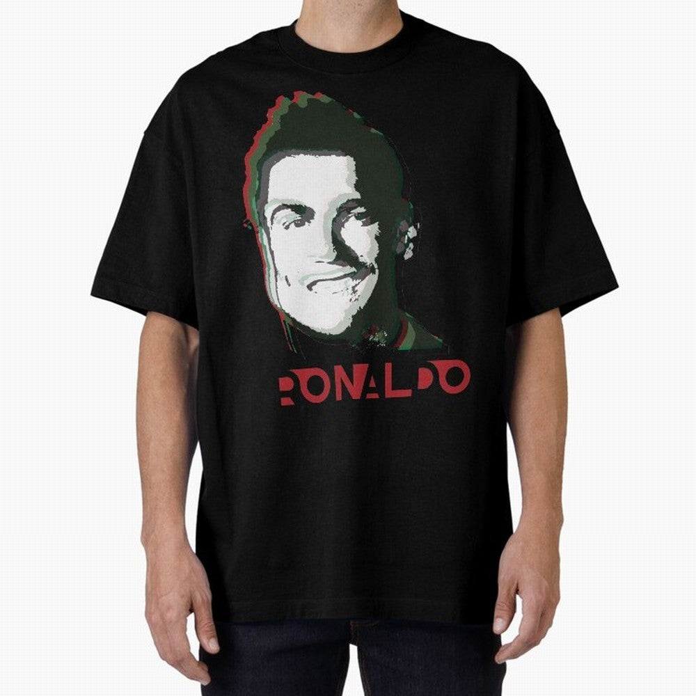 Portugal Football Captain Cristiano Ronaldo 3D Anaglyph Portrait Oversized T-Shirt Experience the Global Stage of FIFA World Cup 2026 Group Stage for Fans of Messi and Cristiano Ronaldo and England, Bringing Vintage Soccer Flavor, Modern Football
