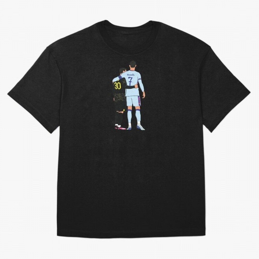 Messi and Ronaldo Reunion Illustration Oversized T-Shirt Fuel FIFA World Cup 2026 for Fans of Cristiano Ronaldo, Haaland and CR7 and Argentina and Brazil, Bringing Stadium Chants, National Pride, Trophy Dreams and Unforgettable Football Memories;