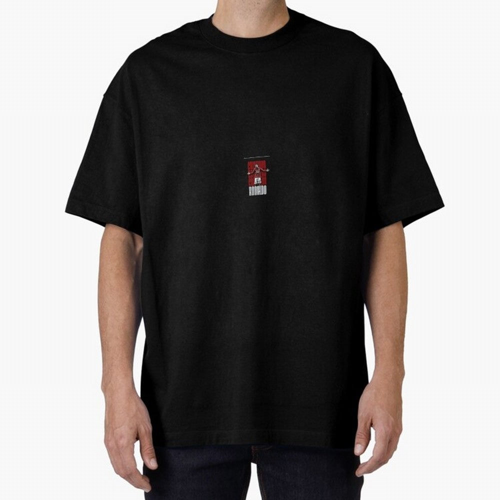 Ronaldo sticker Oversized T-Shirt Represent Football Lovers during Global Football Passion for FIFA World Cup 2026 Group Stage, Centered on Haaland and Mbappe, Argentina and Brazil, Classic Soccer Heritage, Championship Pressure, Fan Loyalty and