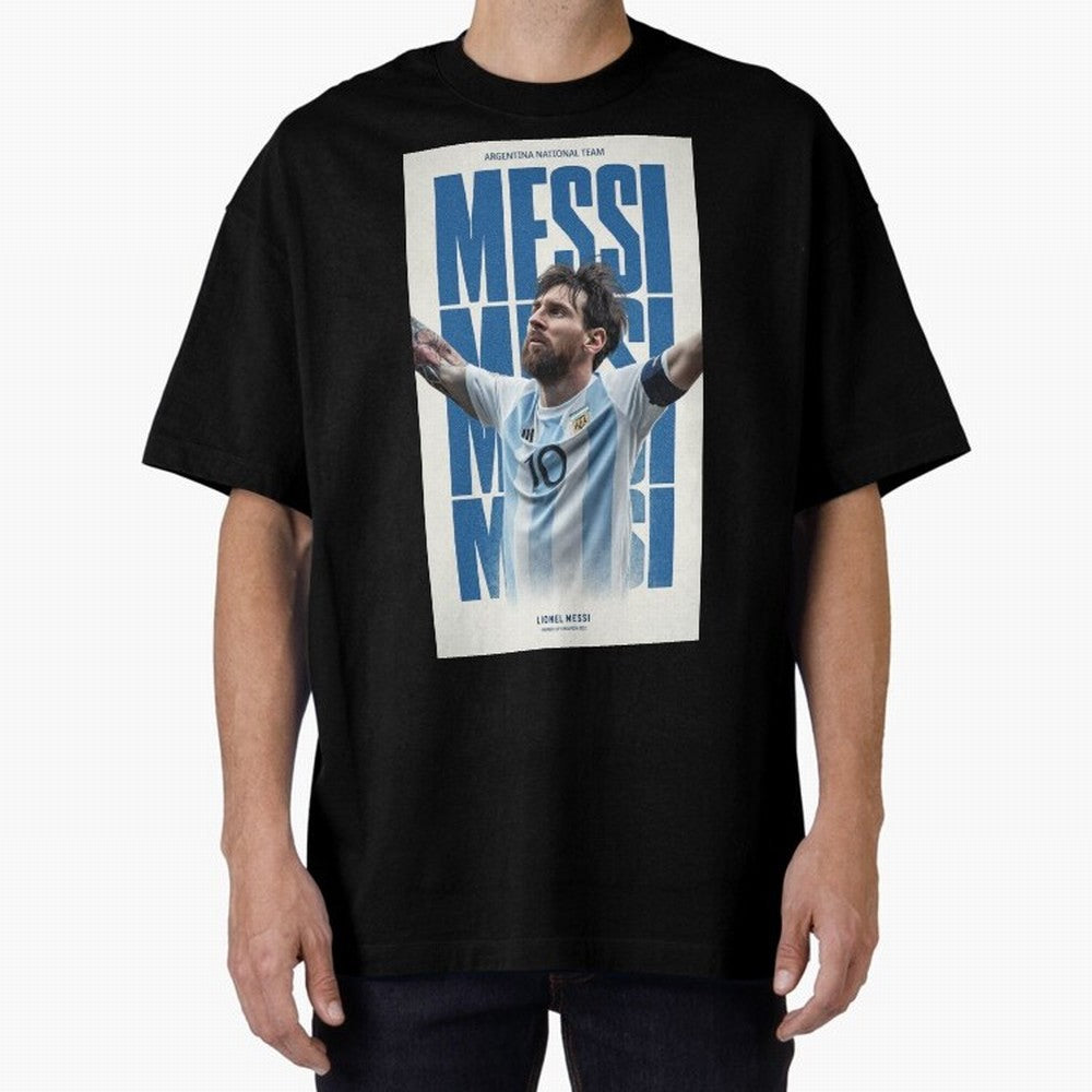 Messi Champion Graphic Oversized T-Shirt Honor Football Greatness during Global Football Passion for FIFA World Cup 2026 Group Stage, Capturing Mbappe, France and Portugal, Global Supporter Spirit, Legendary Goals, National Colors and Tournament