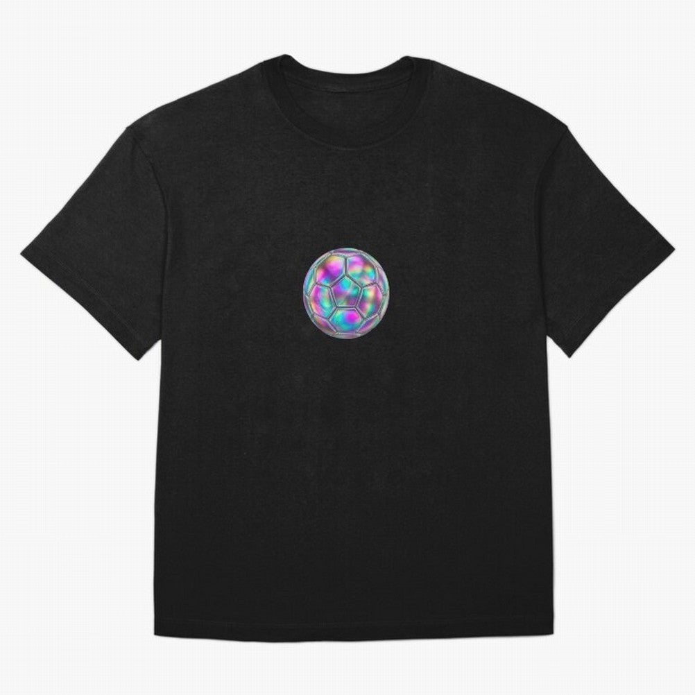 Soccer ball holographic sticker Oversized T-Shirt Celebrate the Road through Global Football Passion for FIFA World Cup 2026 Group Stage, Inspired by Messi and Cristiano Ronaldo, Brazil, Portugal and Argentina, Vintage Soccer Flavor, Modern