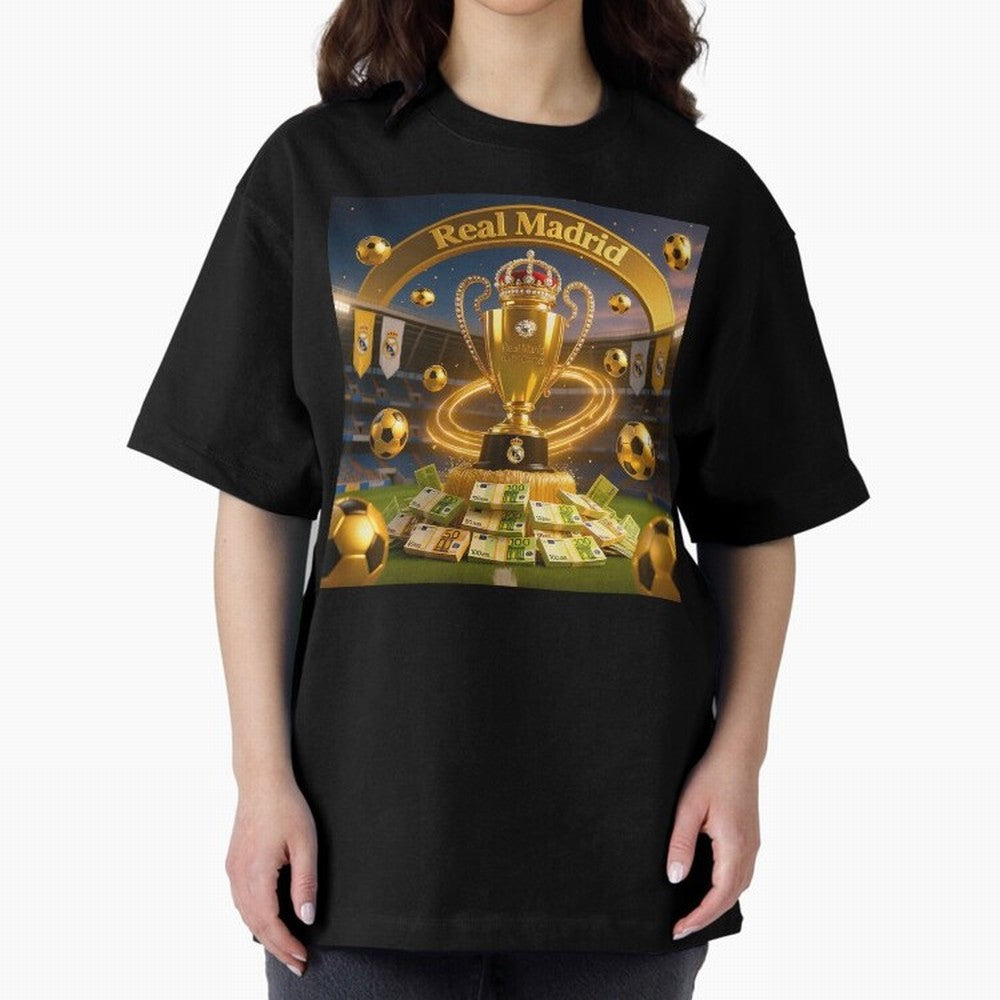 The Wealth of Real Madrid Oversized T-Shirt Represent Football Lovers during FIFA World Cup 2026 USA Canada Mexico for Fans of Mbappe and Brazil, Portugal and Argentina, Bringing Retro Football Energy, Iconic Rivalries, Trophy Chase Drama and
