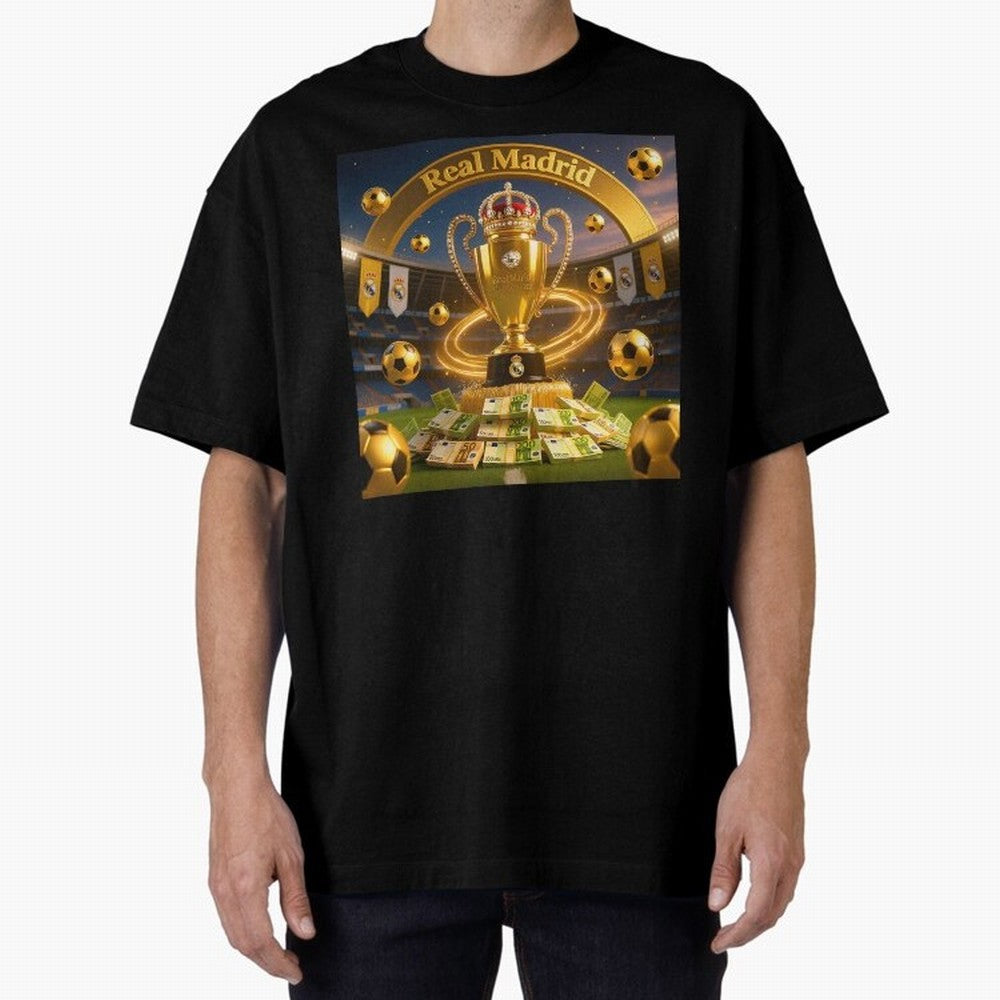 The Wealth of Real Madrid Oversized T-Shirt Represent Football Lovers during FIFA World Cup 2026 USA Canada Mexico for Fans of Mbappe and Brazil, Portugal and Argentina, Bringing Retro Football Energy, Iconic Rivalries, Trophy Chase Drama and