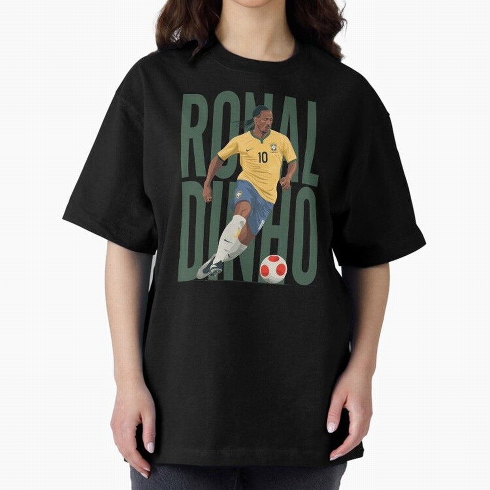 Ronaldinho Gaucho in action Minimalist Graphic Oversized T-Shirt Experience FIFA World Cup 2026 Group Stage for Fans of Messi and England and Germany, Bringing Tournament Hype, Historic Matchups, Family Viewing Parties and Global Sports Pride;