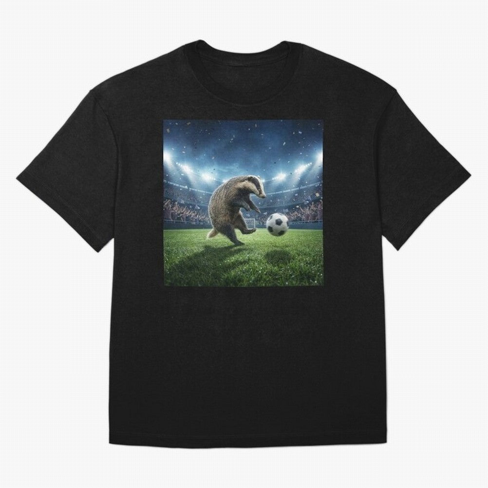 Dynamic Badger Plays Soccer Like Ronaldo Oversized T-Shirt Join Global Football Passion for FIFA World Cup 2026 USA Canada Mexico, Centered on CR7 and Messi, Portugal, Sports Nostalgia, International Competition, Famous Players and Unforgettable