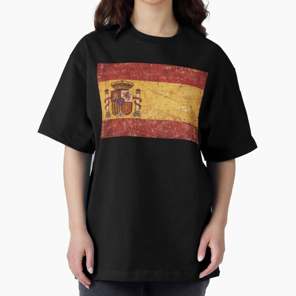 Vintage Distressed Spanish Flag Oversized T-Shirt Carry National Pride through FIFA World Cup 2026 Spirit, Inspired by Portugal, Spain and Germany, Messi, CR7 and Mbappe, Stadium Memories, Football Loyalty, International Chants and Championship