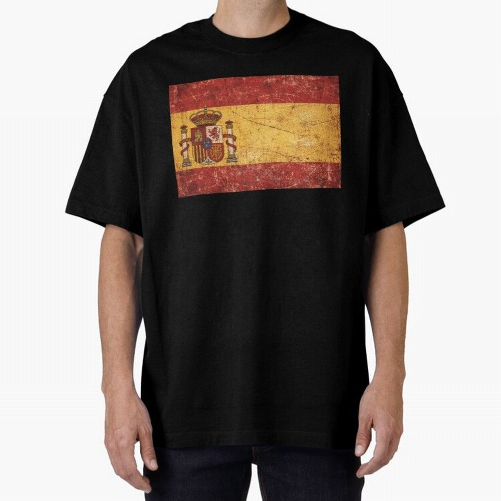 Vintage Distressed Spanish Flag Oversized T-Shirt Carry National Pride through FIFA World Cup 2026 Spirit, Inspired by Portugal, Spain and Germany, Messi, CR7 and Mbappe, Stadium Memories, Football Loyalty, International Chants and Championship