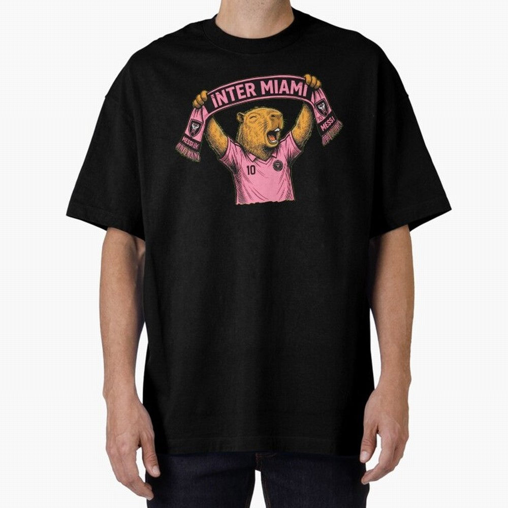 Capybara Inter Miami Fan Celebrating ¨C Funny Soccer Illustration with Scarf Oversized T-Shirt Celebrate the Next Chapter of FIFA World Cup 2026 for Fans of CR7 and England, Bringing Supporter Pride, Iconic Celebrations, Legendary Names and Global