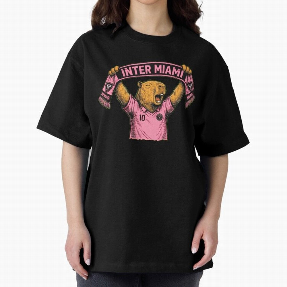 Capybara Inter Miami Fan Celebrating ¨C Funny Soccer Illustration with Scarf Oversized T-Shirt Celebrate the Next Chapter of FIFA World Cup 2026 for Fans of CR7 and England, Bringing Supporter Pride, Iconic Celebrations, Legendary Names and Global