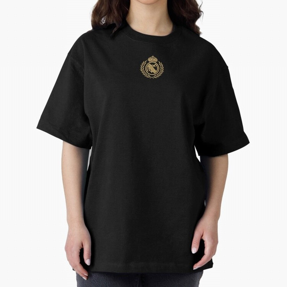REAL MADRID GOLDEN EMBROIDERY Oversized T-Shirt Show Championship Spirit for Global Football Passion for FIFA World Cup 2026, Inspired by Messi and Cristiano Ronaldo, England, Goal Celebration Energy, Supporter Heritage, Football Icons and