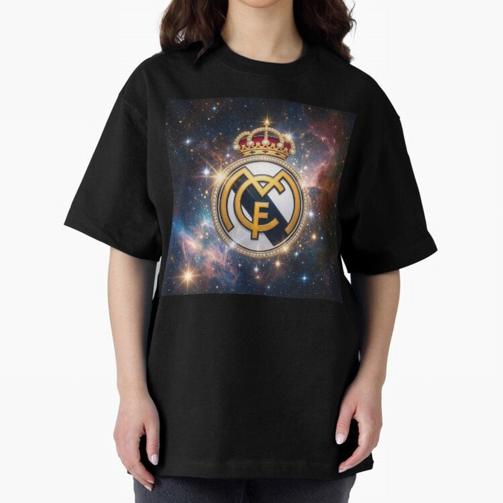 The Real Madrid Galaxy Oversized T-Shirt Honor the Beautiful Game during the FIFA World Cup 2026 Journey through CR7 and Messi Highlights, England and Germany Pride, Stadium Chants, National Pride, Trophy Dreams and Unforgettable Football Memories;