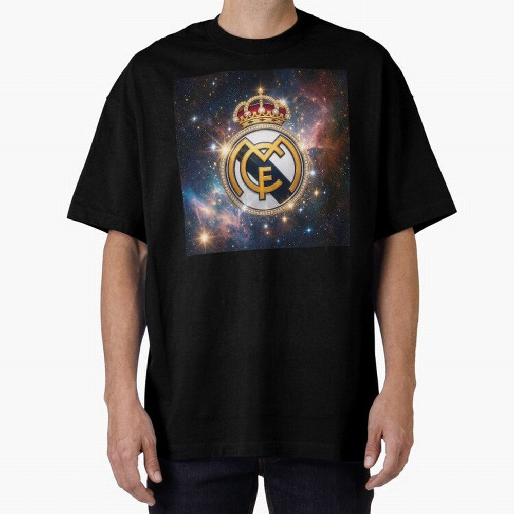 The Real Madrid Galaxy Oversized T-Shirt Honor the Beautiful Game during the FIFA World Cup 2026 Journey through CR7 and Messi Highlights, England and Germany Pride, Stadium Chants, National Pride, Trophy Dreams and Unforgettable Football Memories;