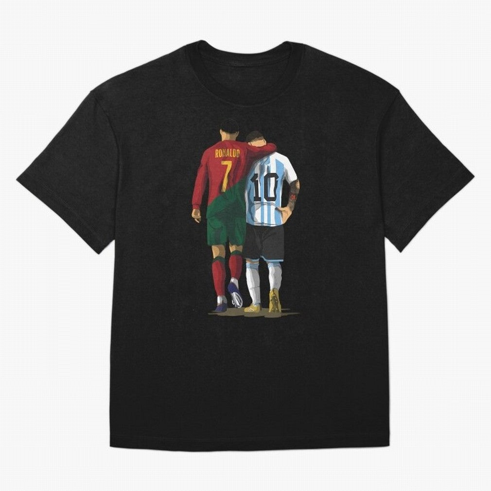 Messi Ronaldo Chit Chat Illustration Oversized T-Shirt Discover FIFA World Cup 2026 USA Canada Mexico Celebrating Messi, CR7 and Mbappe, England Energy, Tournament Hype, Historic Matchups, Family Viewing Parties and Global Sports Pride; Perfect for