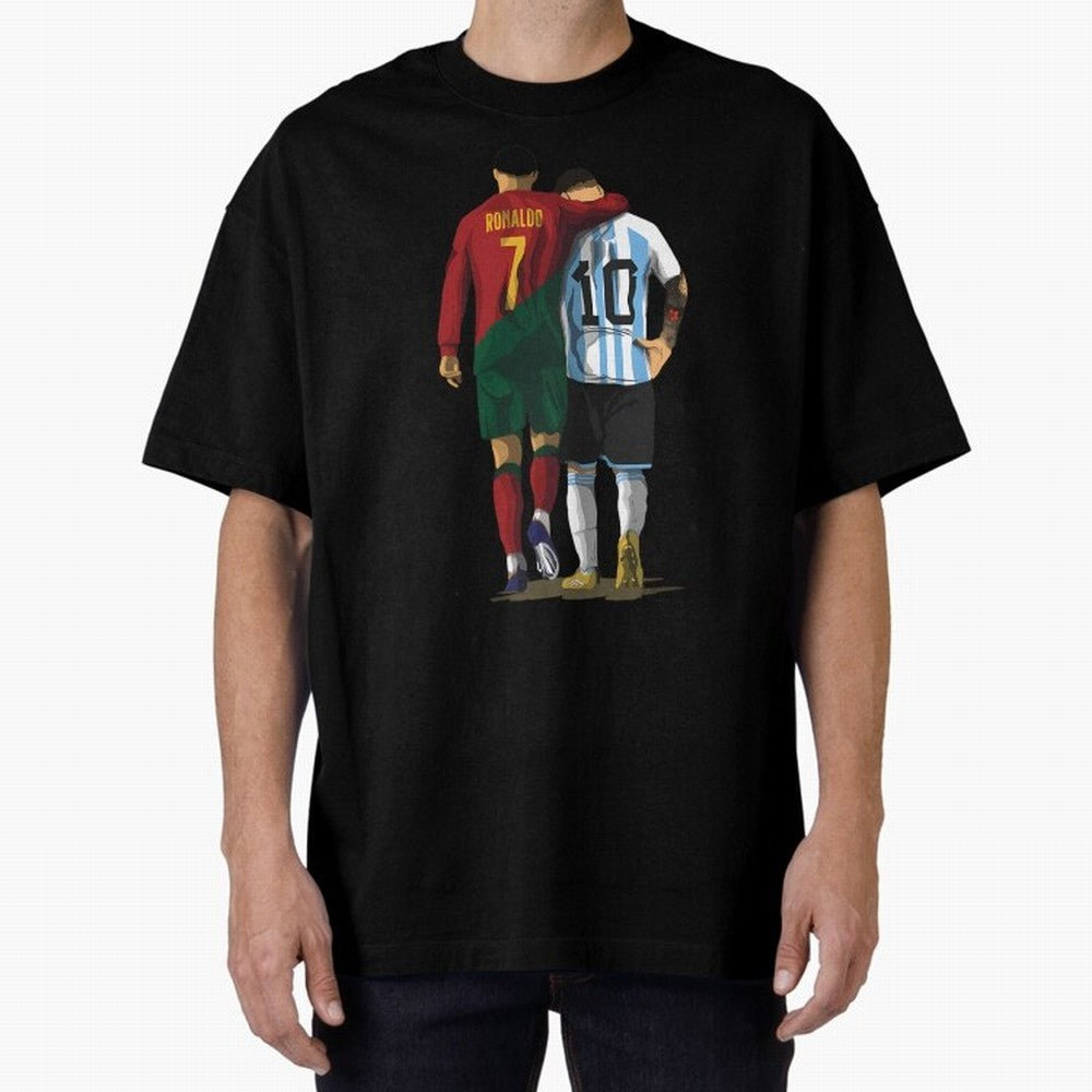 Messi Ronaldo Chit Chat Illustration Oversized T-Shirt Discover FIFA World Cup 2026 USA Canada Mexico Celebrating Messi, CR7 and Mbappe, England Energy, Tournament Hype, Historic Matchups, Family Viewing Parties and Global Sports Pride; Perfect for