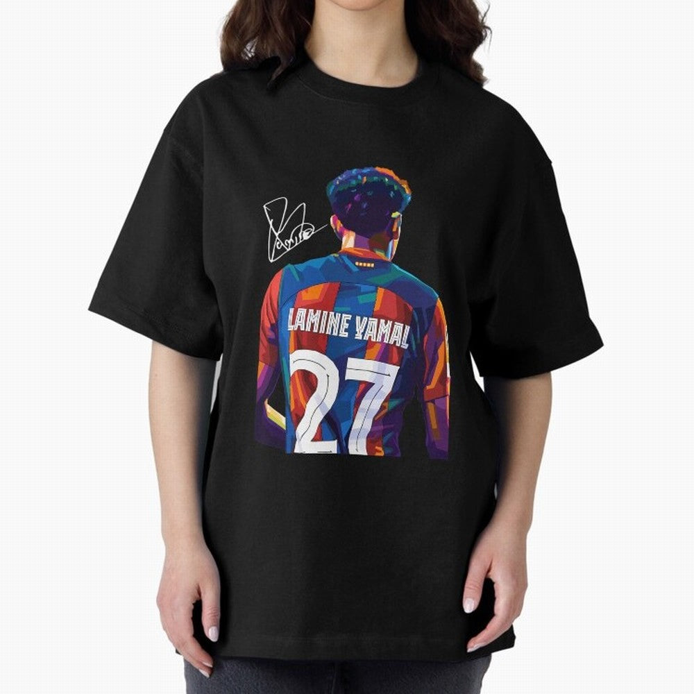 Lamine Yamal Football Player Oversized T-Shirt Capture Stadium Memories from Match Day Hype around FIFA World Cup 2026 Group Stage, Messi and Cristiano Ronaldo, England, France and Netherlands, Sports Nostalgia, International Competition, Famous