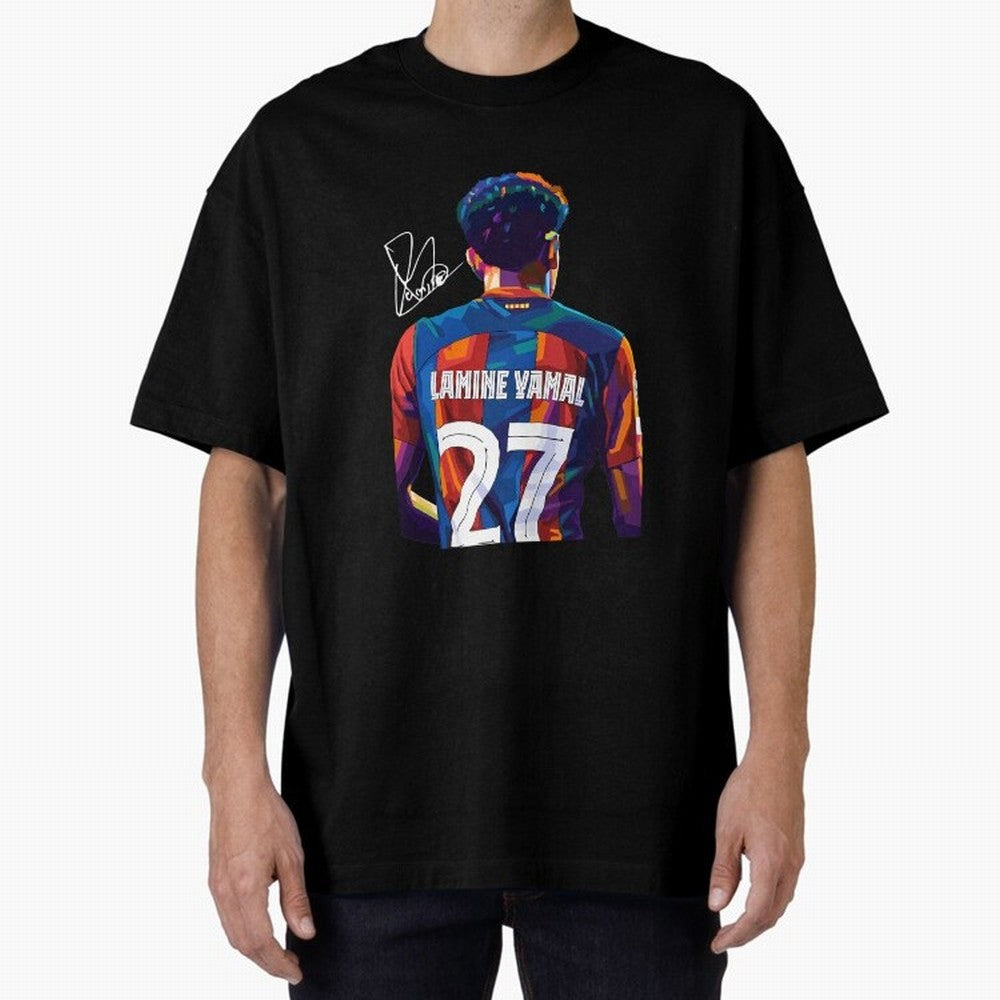 Lamine Yamal Football Player Oversized T-Shirt Capture Stadium Memories from Match Day Hype around FIFA World Cup 2026 Group Stage, Messi and Cristiano Ronaldo, England, France and Netherlands, Sports Nostalgia, International Competition, Famous
