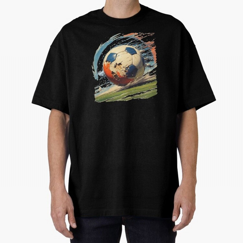 Soccer Ball in Fight Oversized T-Shirt Bring Retro Soccer Energy to FIFA World Cup 2026 USA Canada Mexico Inspired by Messi and Cristiano Ronaldo, Brazil Energy, Football Passion, Legendary Performances, Festival Vibes and Supporter Community;