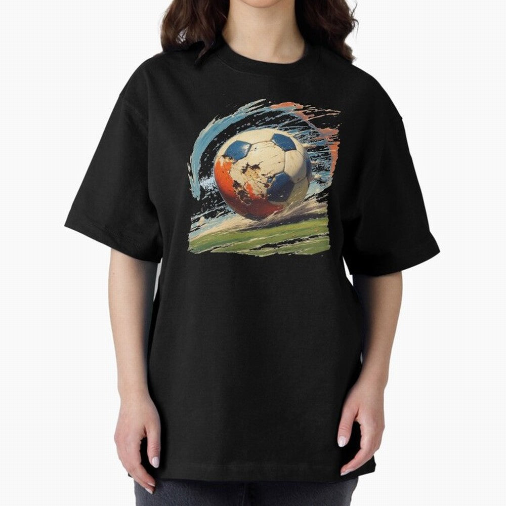 Soccer Ball in Fight Oversized T-Shirt Bring Retro Soccer Energy to FIFA World Cup 2026 USA Canada Mexico Inspired by Messi and Cristiano Ronaldo, Brazil Energy, Football Passion, Legendary Performances, Festival Vibes and Supporter Community;