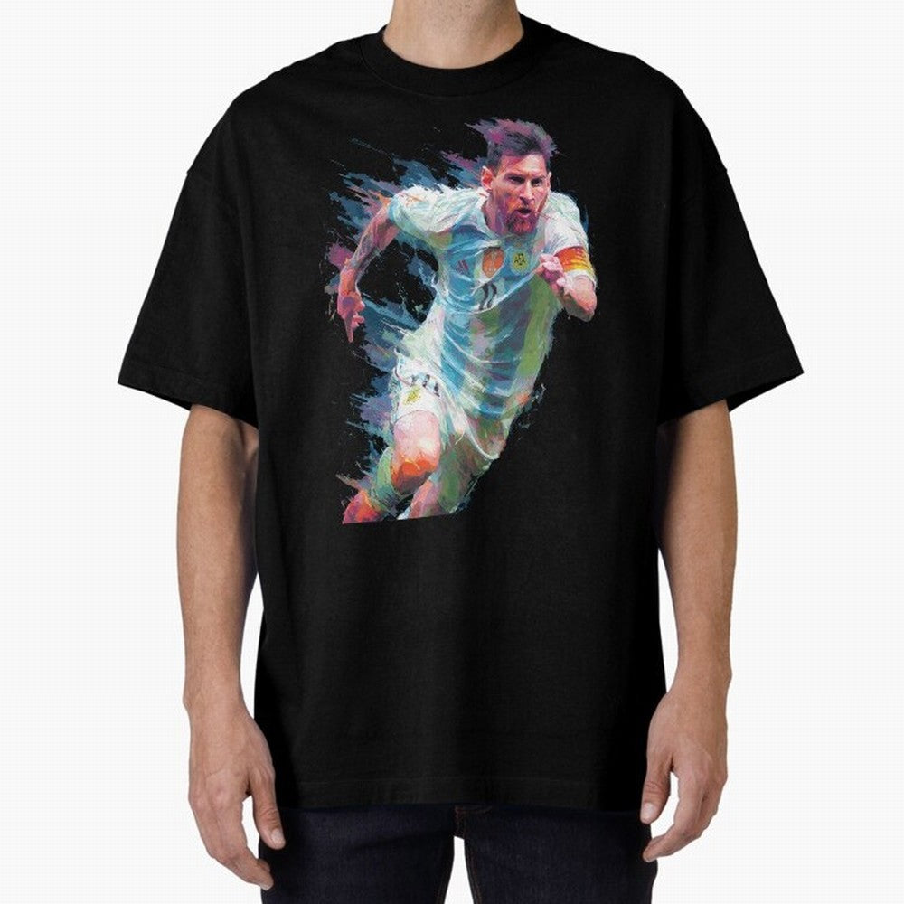 Messi in action Graphic Paint poster design Oversized T-Shirt Keep the Legacy of FIFA World Cup 2026 Group Stage Spirit, Driven by Netherlands, CR7 and Messi, Championship Spirit, Famous Goals, Roaring Crowds and International Football Unity;
