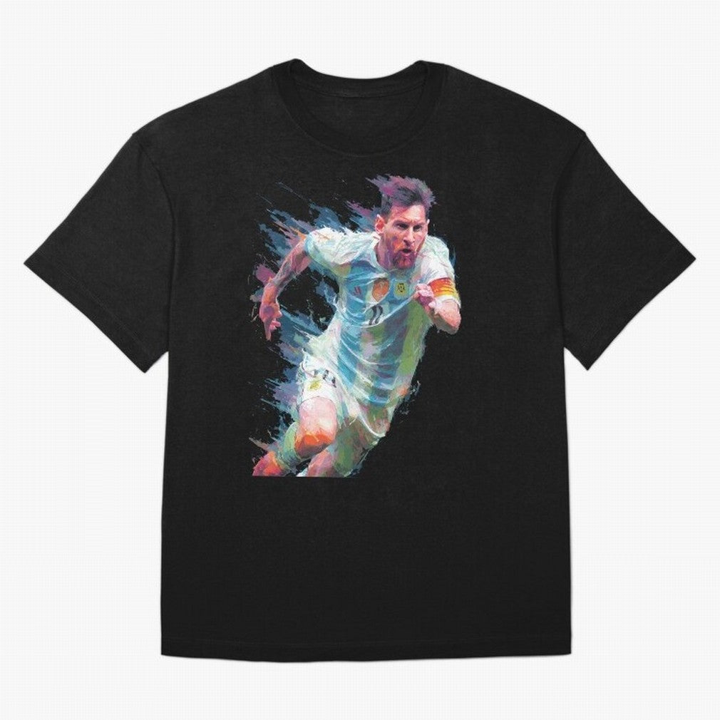 Messi in action Graphic Paint poster design Oversized T-Shirt Keep the Legacy of FIFA World Cup 2026 Group Stage Spirit, Driven by Netherlands, CR7 and Messi, Championship Spirit, Famous Goals, Roaring Crowds and International Football Unity;