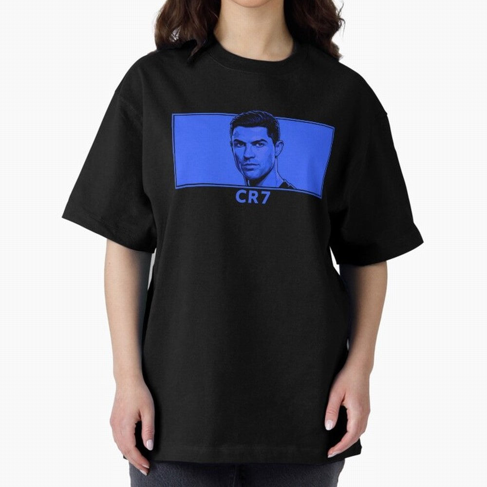 Ronaldo CR7 Blue Vector Portrait - Pop Comic Oversized T-Shirt Show Match Day Excitement for FIFA World Cup 2026 USA Canada Mexico Spirit, Built around England, Messi, Sports Nostalgia, International Competition, Famous Players and Unforgettable
