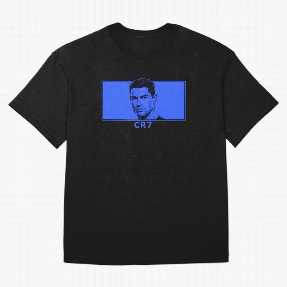 Ronaldo CR7 Blue Vector Portrait - Pop Comic Oversized T-Shirt Show Match Day Excitement for FIFA World Cup 2026 USA Canada Mexico Spirit, Built around England, Messi, Sports Nostalgia, International Competition, Famous Players and Unforgettable