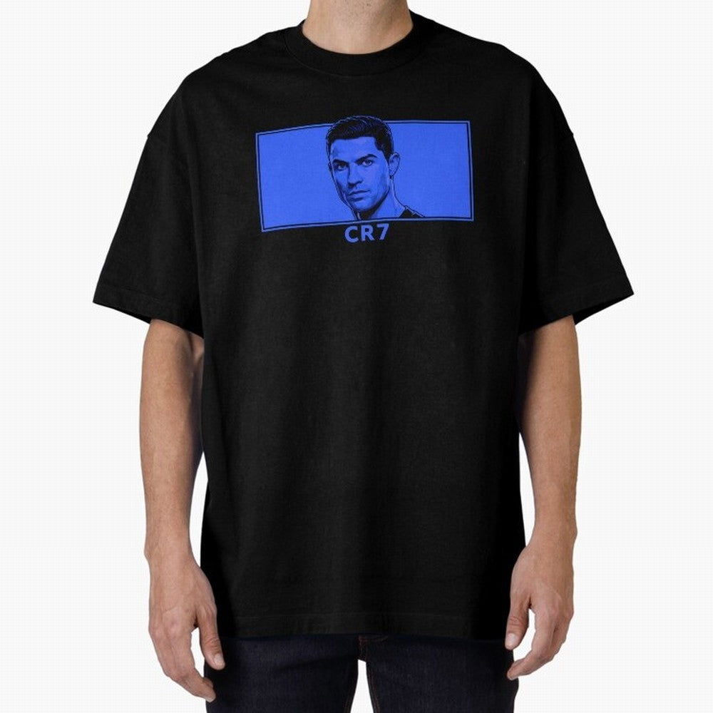 Ronaldo CR7 Blue Vector Portrait - Pop Comic Oversized T-Shirt Show Match Day Excitement for FIFA World Cup 2026 USA Canada Mexico Spirit, Built around England, Messi, Sports Nostalgia, International Competition, Famous Players and Unforgettable